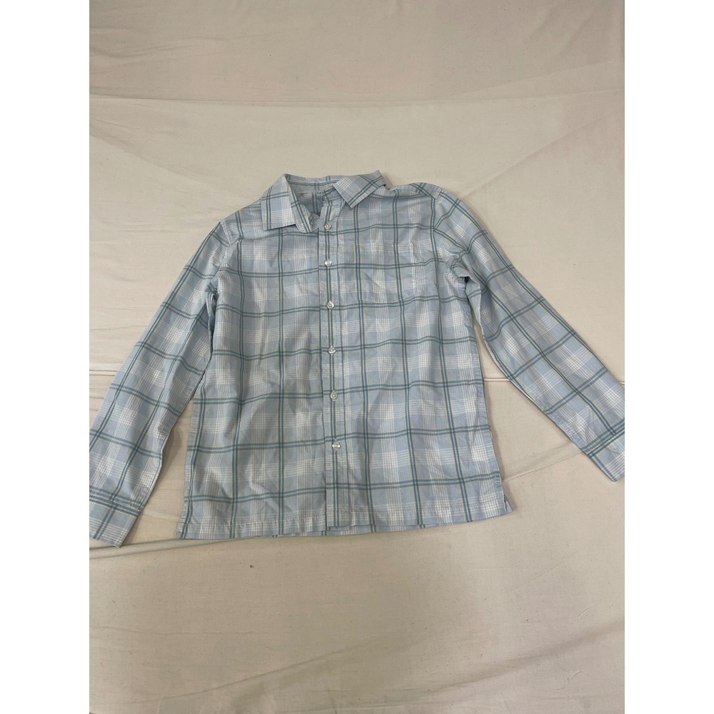 Cat & Jack Boys Light Blue Plaid Long Sleeve Button Down Shirt Size L 10/12